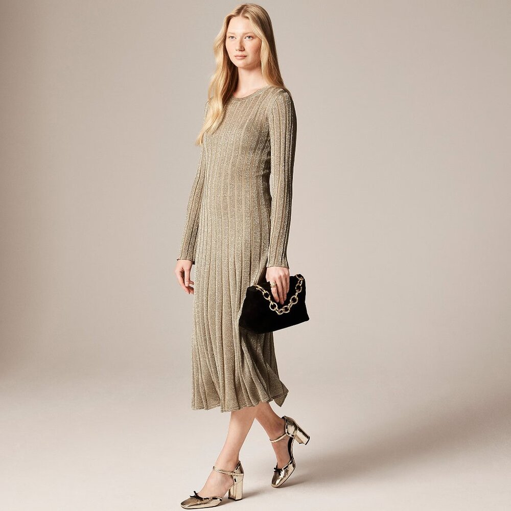 J. Crew Rib-knit flare midi dress with Lurex® metallic threads Gold Size Large